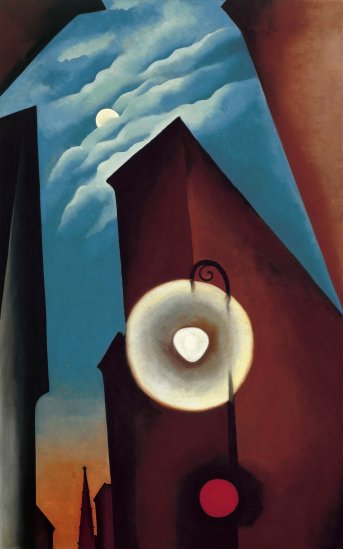 Georgia O'Keeffe, New York Street with Moon, 1925. Oil paint on canvas, 1220 x 770 mm. Carmen Thyssen-Bornemisza Collection on loan at the Museo Thyssen-Bornemisza, Madrid © 2016 Georgia O'Keeffe Museum/ DACS, London