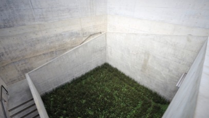 Architekt Tadao Ando entwarf Korridore und Plätze, streng und klar gestaltet. Nur von oben sind die geometrischen Formen sichtbar, die die Architektur des Chichu Art Museums definieren © Sabine Pollmeier