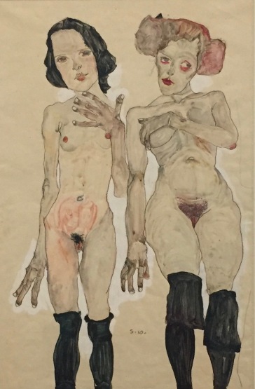 Egon Schiele, Zwei nackte Mädchen mit schwarzen Strümpfen, 1910 - Privatsammlung Wien ©starkandart.com
